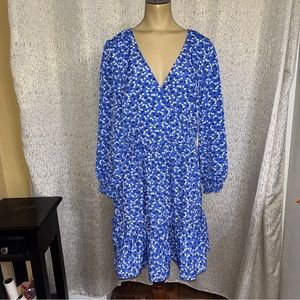 ELIZA J Blue Floral Long Sleeve Blue Fit and Flare Dress, NWT, Size 12